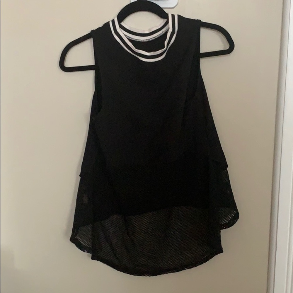 Black and white half mesh top